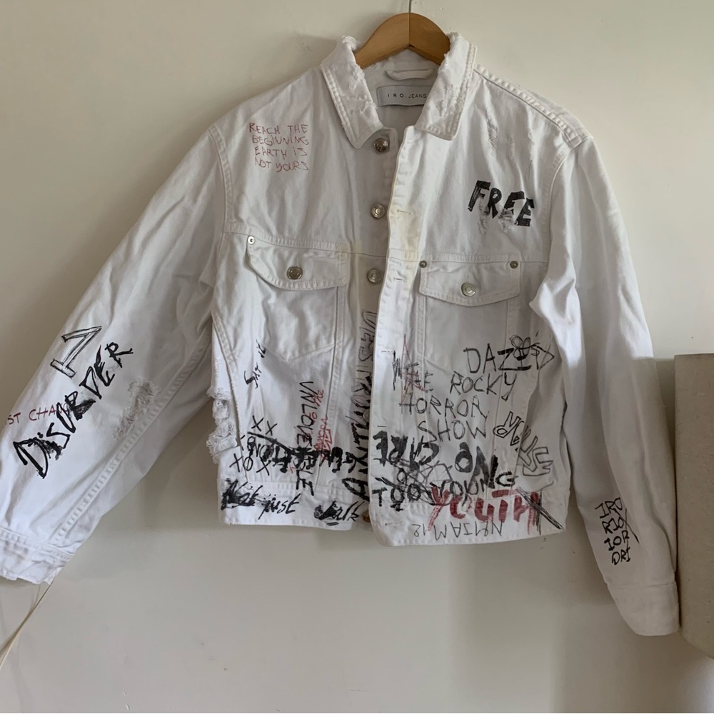 IRO White Jean Jacket with Graphic Text